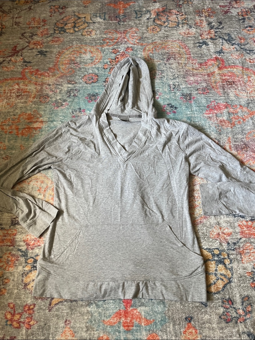 Nike Women's Light Gray V-Neck Hooded Top
